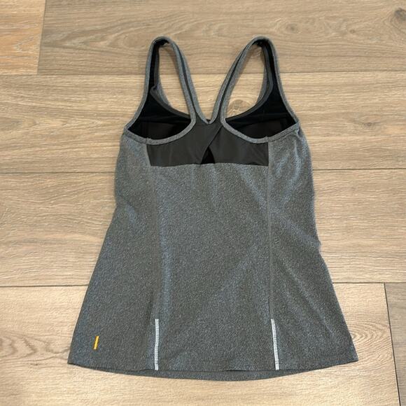 LUCY Gray Layered V Neck Racerback Mesh Keyhole Back Shelf Bra Tank Top Size S - Picture 5 of 10
